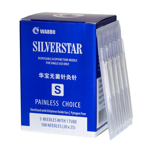 S3405 SilverStar 0.22 x 13mm (0.5") Acupuncture Needles (5 Needles/Tube, 500 PCS/Box) 华宝牌 (5针/管,500支)